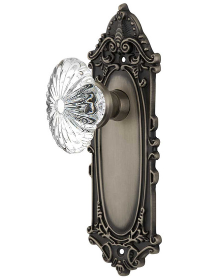 Largo Design Door Set with Oval Fluted Crystal Glass Knobs in Antique Pewter.